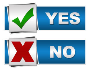 Set of two yes and no buttons with related symbols.